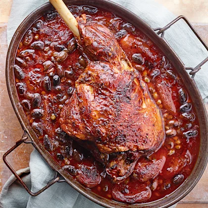 Slow-Roasted Leg of Lamb with Puttanesca Sauce