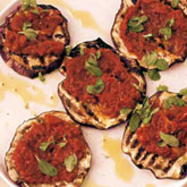 Grilled Aubergines with Tomato Chilli Paste