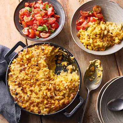 Creamed Corn Mac and Cheese with Tomato Salsa