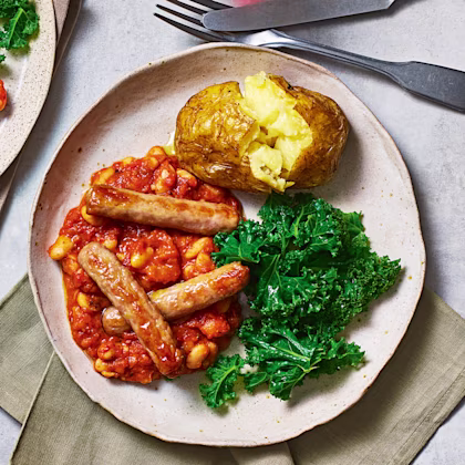 Smoky Beans and Maple Bangers