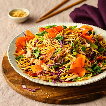 Honey and Sesame Chicken Noodle Salad with Ginger Clementine Dressing