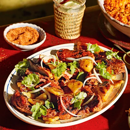 Grilled Adobado Pork Steaks with Pineapple