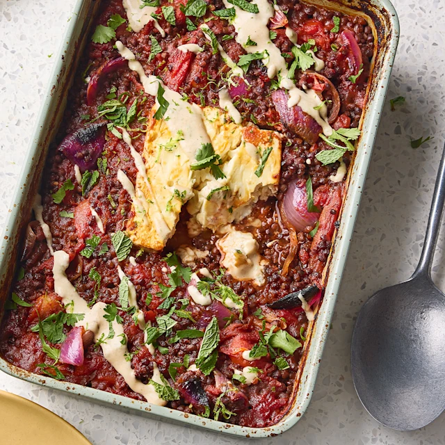 Feta, Lentil and Tomato Traybake