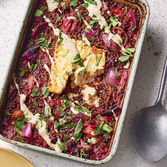Feta, Lentil and Tomato Traybake