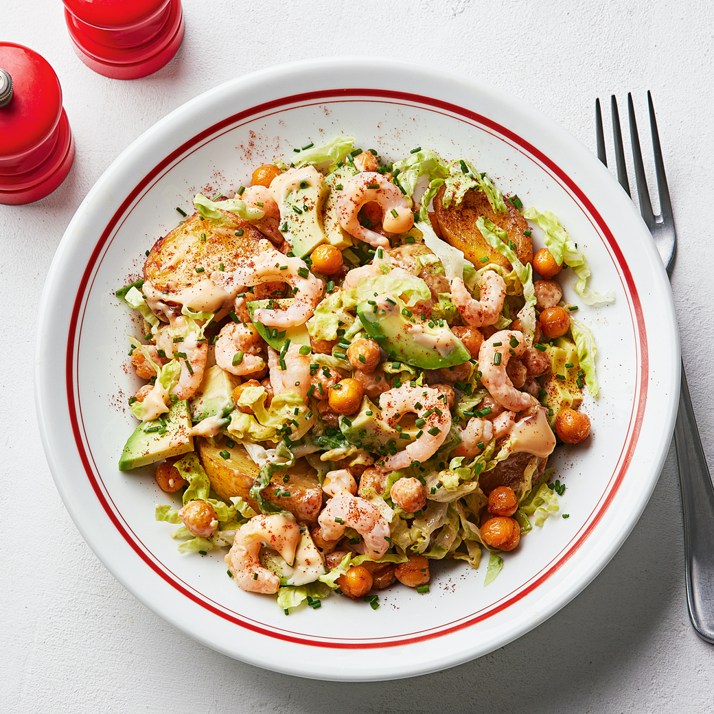 Prawn Salad with Paprika Potatoes and Chickpeas