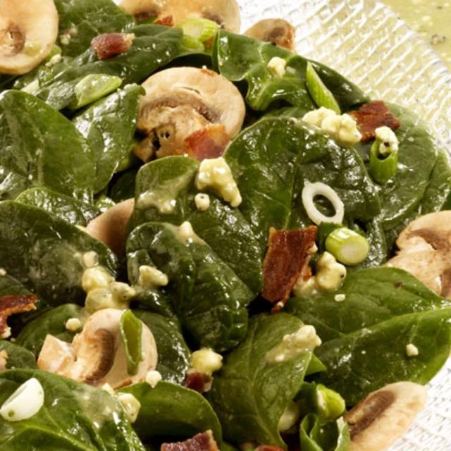 Spinach and Bacon Salad with Blue Cheese Dressing