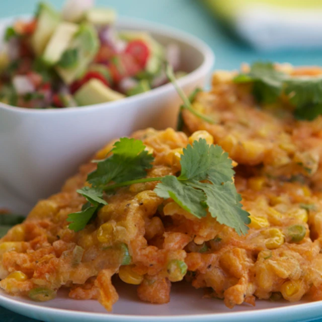Sweetcorn Fritters with Tomato and Avocado Salsa