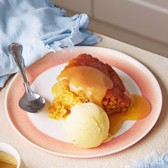 Steamed Cardamom Cake with Sticky Ginger Caramel Sauce