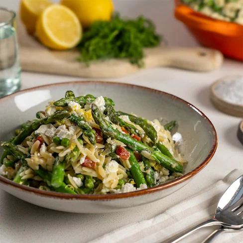 British Asparagus Spears and Orzo Pasta Salad