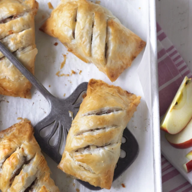 Pink Lady Apple and Sausage Filo Rolls