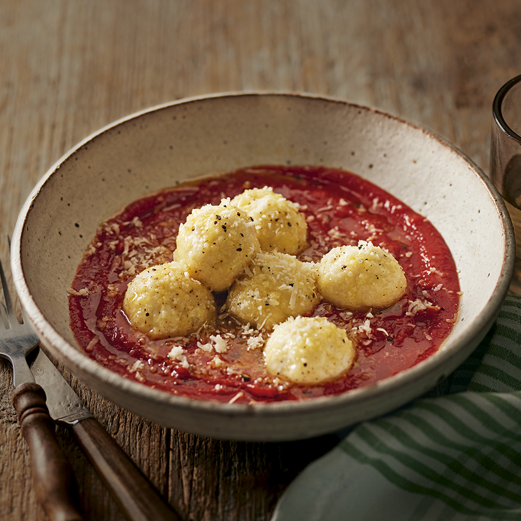 Ricotta and Parmesan Gnudi with Tomato Sauce