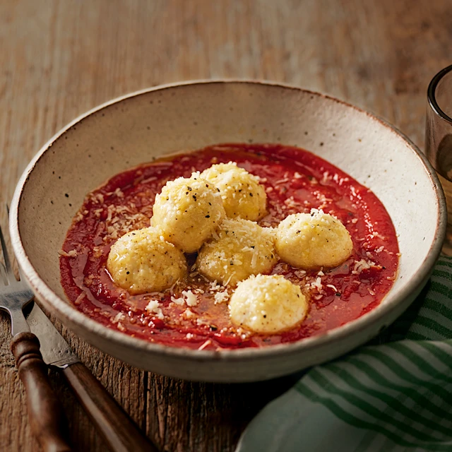 Ricotta and Parmesan Gnudi with Tomato Sauce