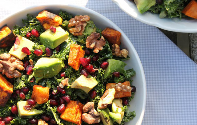 Kale Salad with Caramelised Sweet Potato and Maple Roasted Walnuts