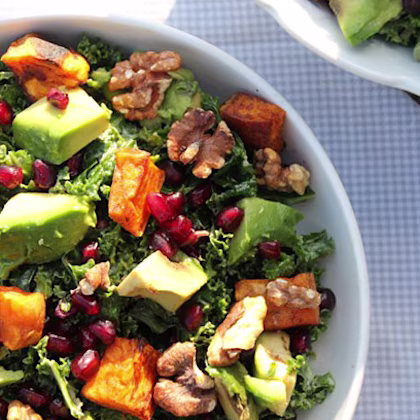 Kale Salad with Caramelised Sweet Potato and Maple Roasted Walnuts