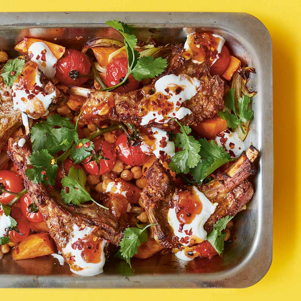 Indian Spiced Chickpeas and Lamb Traybake