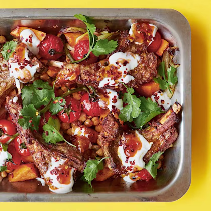 Indian Spiced Chickpeas and Lamb Traybake