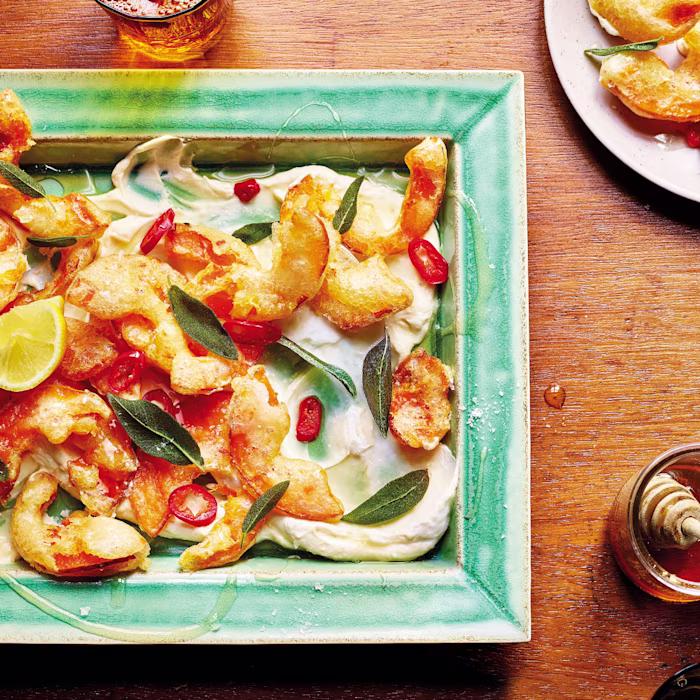 Pumpkin Tempura with Whipped Ricotta, Chilli and Sage