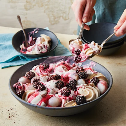 Warm Blackberry, Lychee and Sumac Eton Mess