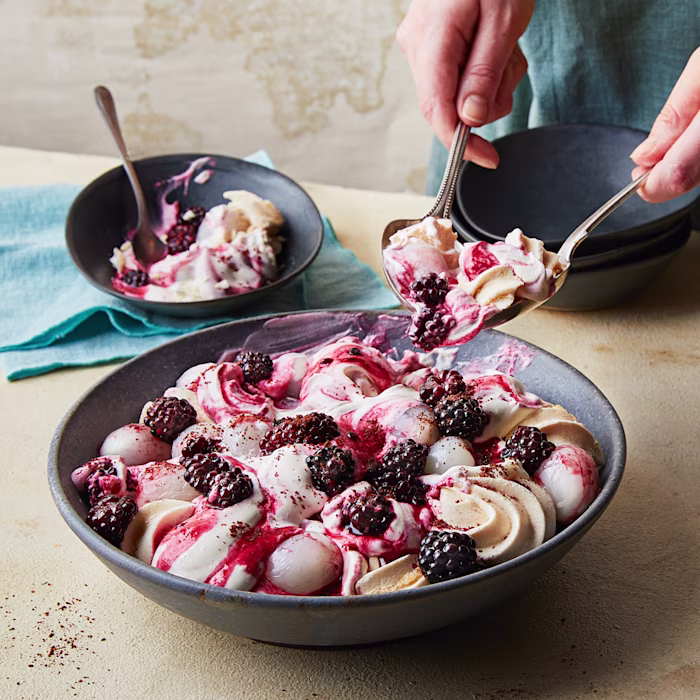 Warm Blackberry, Lychee and Sumac Eton Mess