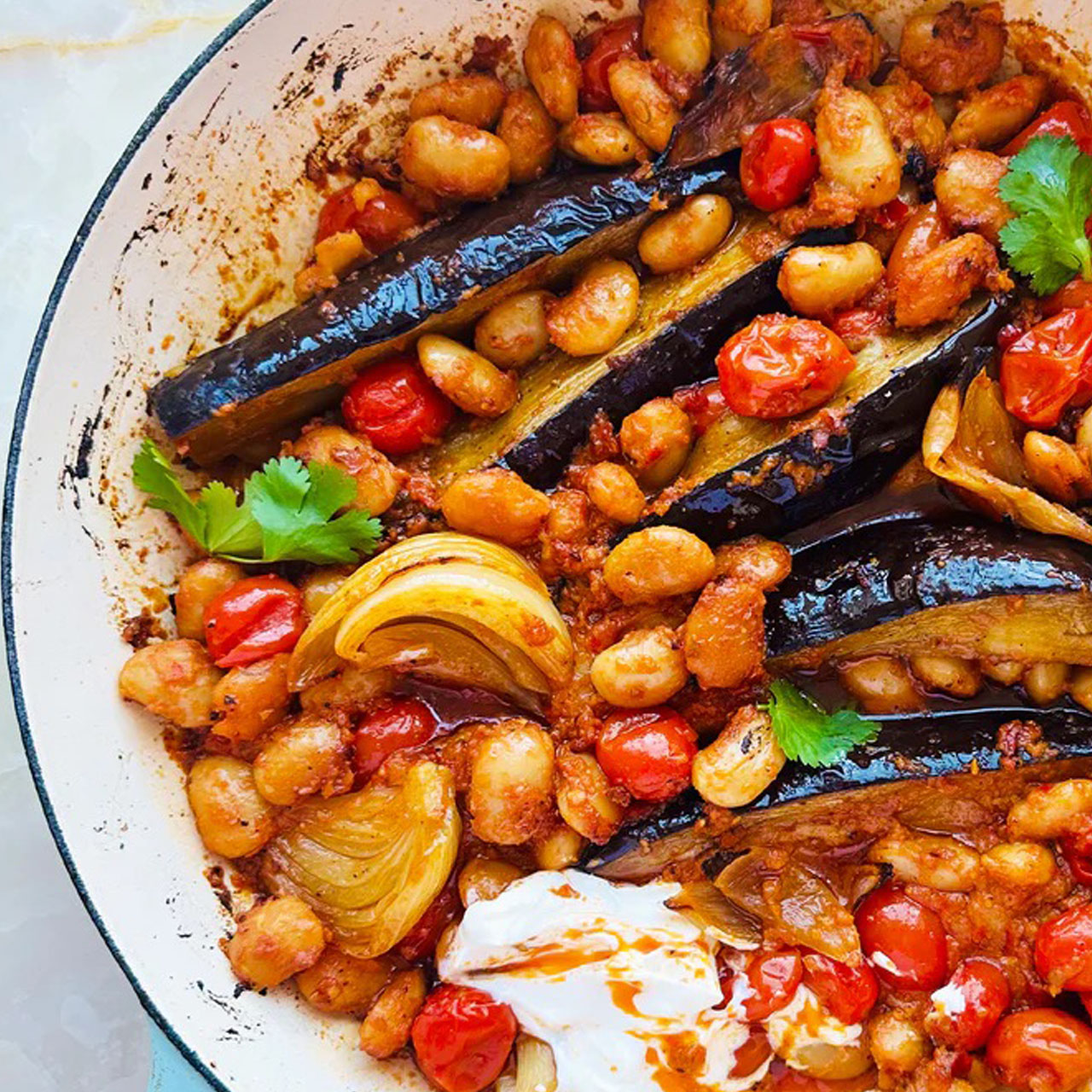 Ottolenghi’s Roasted Aubergines and Butter Beans in Chilli Pesto