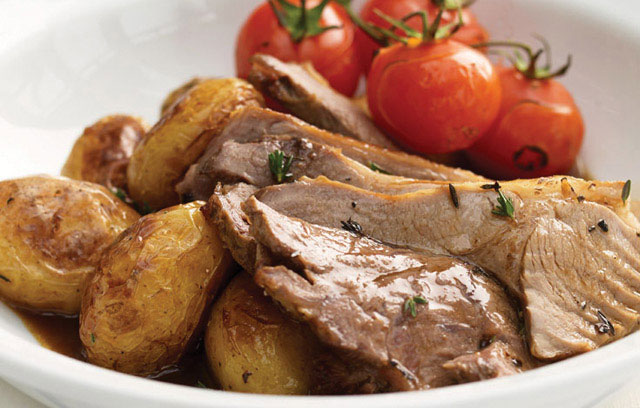 Roast Lamb with Cherry Tomatoes and New Potatoes