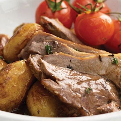 Roast Lamb with Cherry Tomatoes and New Potatoes