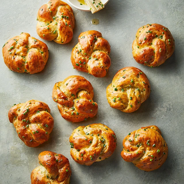 Roasted Garlic, Dill and Chive Knots