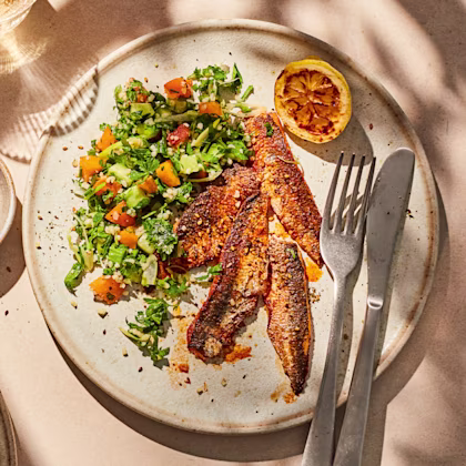 Apricot Tabbouleh with Grilled Sardines