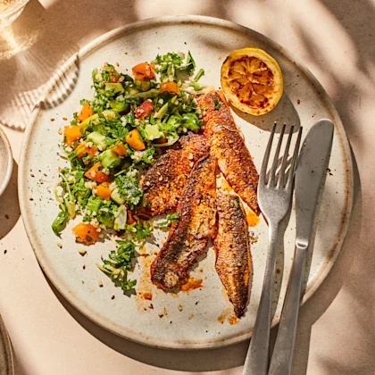 Apricot Tabbouleh with Grilled Sardines