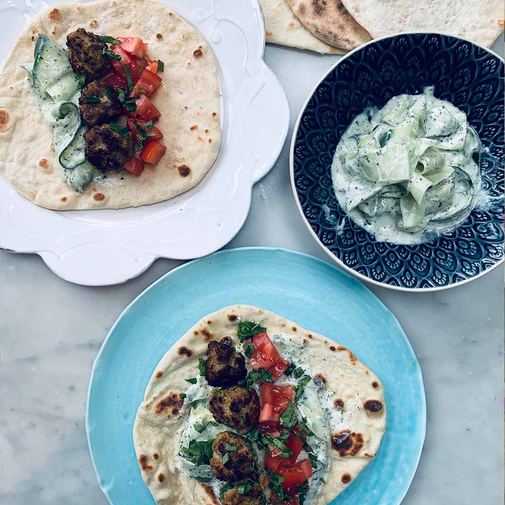 Lamb koftas with easy homemade flatbreads for the barbecue