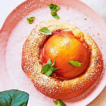 Brioche Custard Buns with Stoned Fruit and Basil