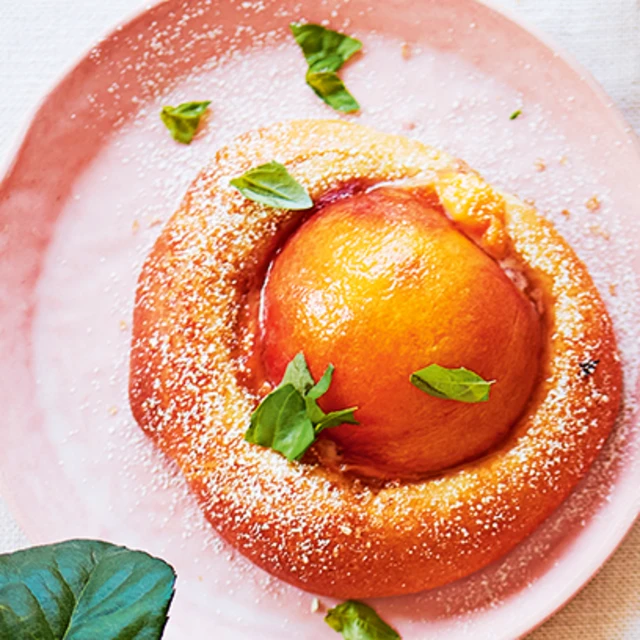 Brioche Custard Buns with Stoned Fruit and Basil