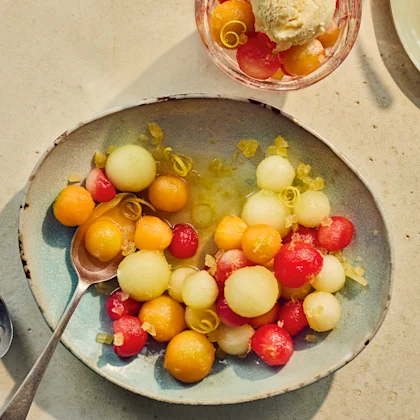 Melon Balls with Ginger Syrup