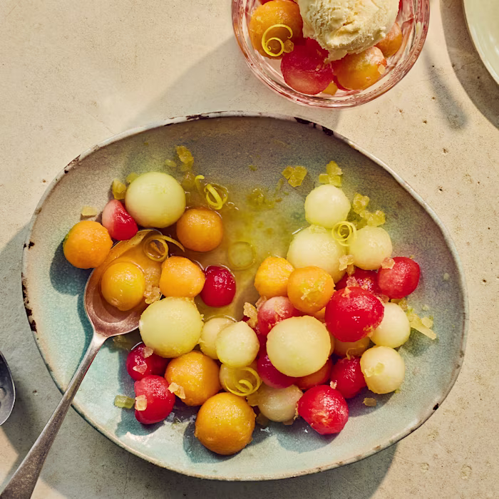 Melon Balls with Ginger Syrup