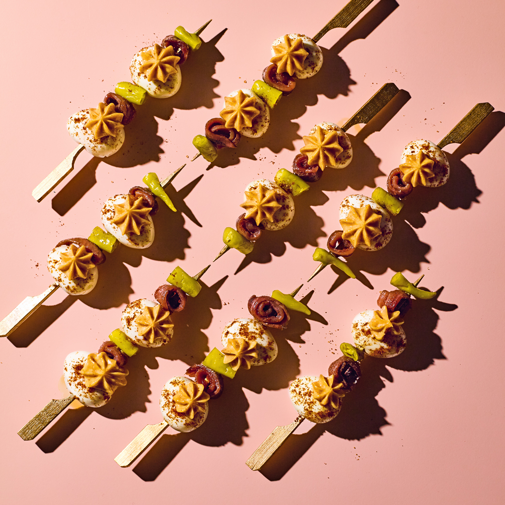 Devilled Quail Eggs with Anchovies Party Bites