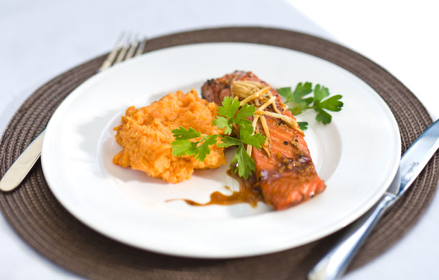 Salmon Teriyaki with Sweet Potato Mash