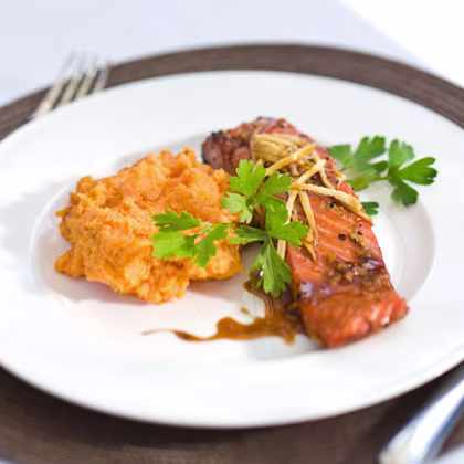 Salmon Teriyaki with Sweet Potato Mash