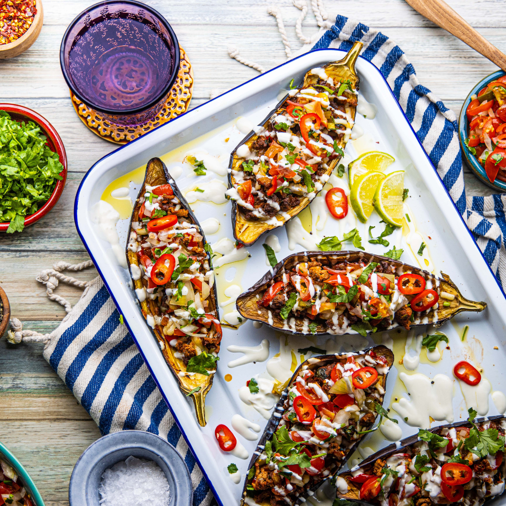 Spicy Mince-Stuffed Aubergine