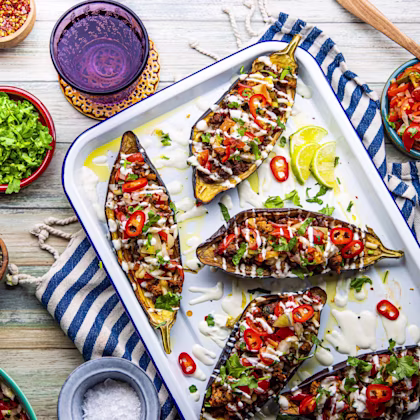 Spicy Mince-Stuffed Aubergine