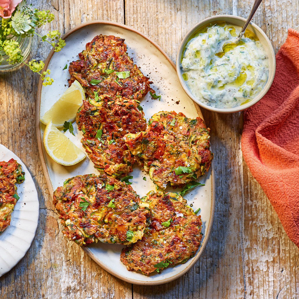 Sundried Tomato and Courgette Fritters 