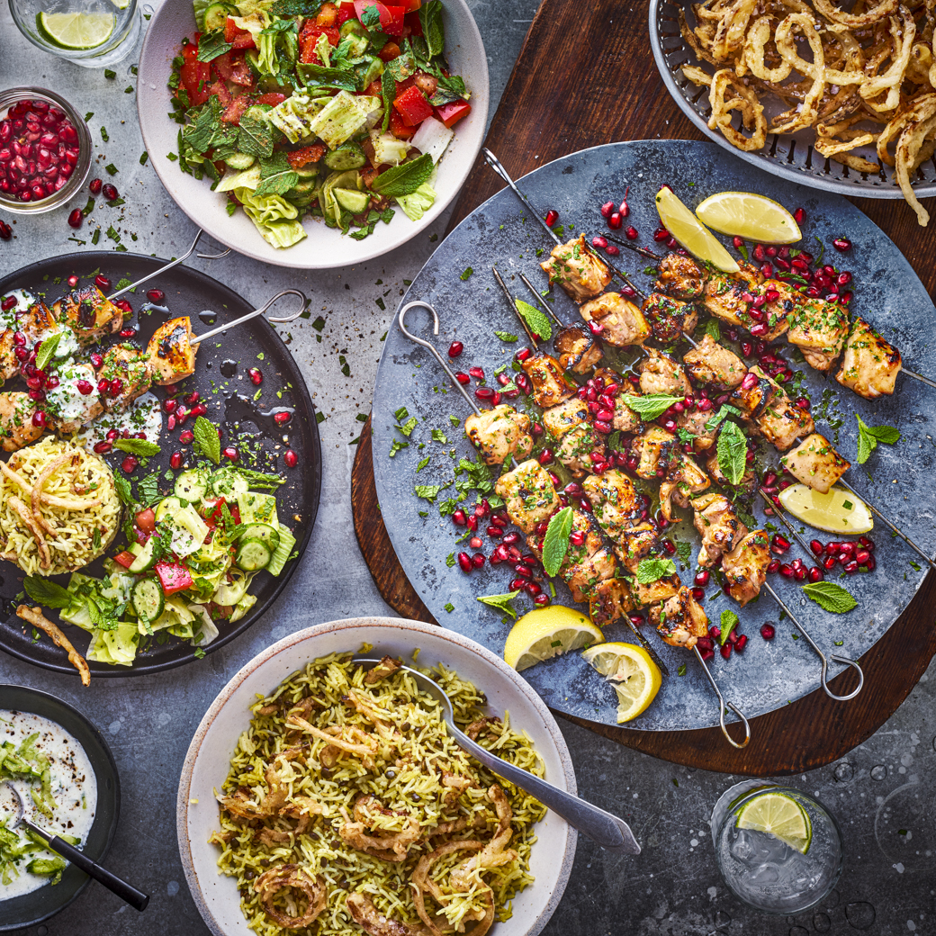 Chicken Shish Tawook, Mujadara and Arabic Salad