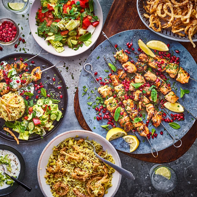 Chicken Shish Tawook, Mujadara and Arabic Salad