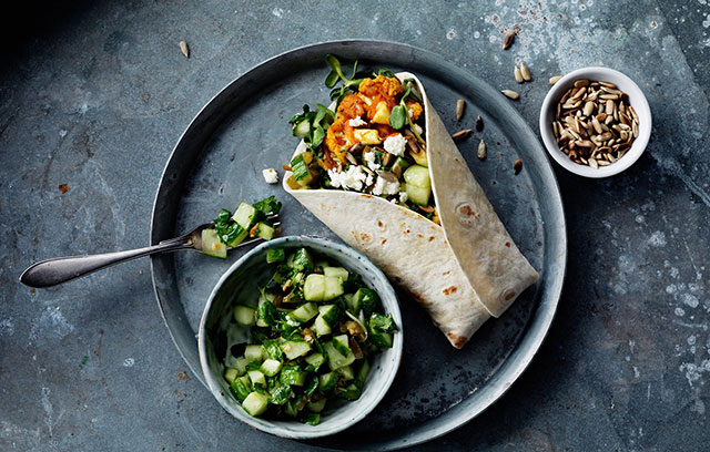 Sweet Potato Fajita with Cucumber & Jalapeño Salad