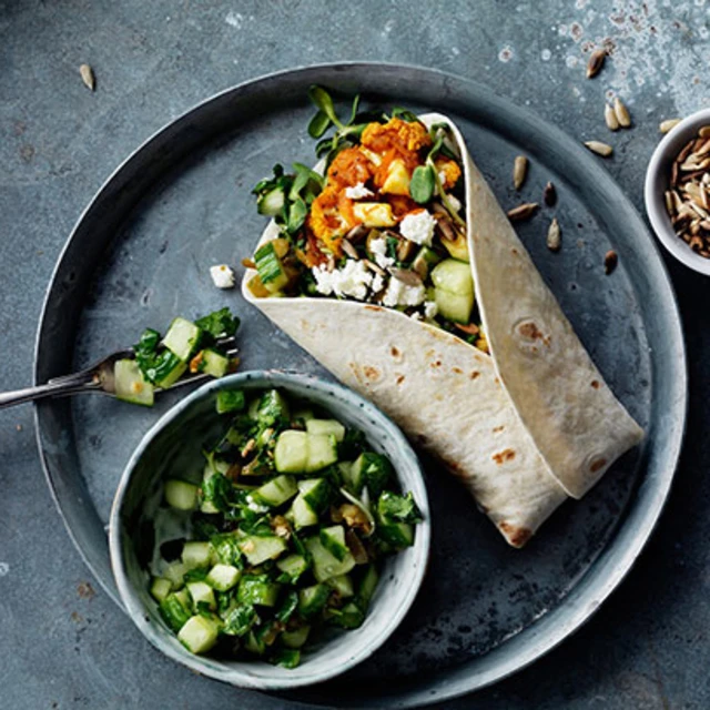 Sweet Potato Fajita with Cucumber & Jalapeño Salad