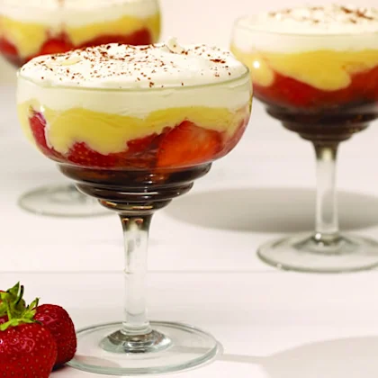 Strawberry and brownie trifles