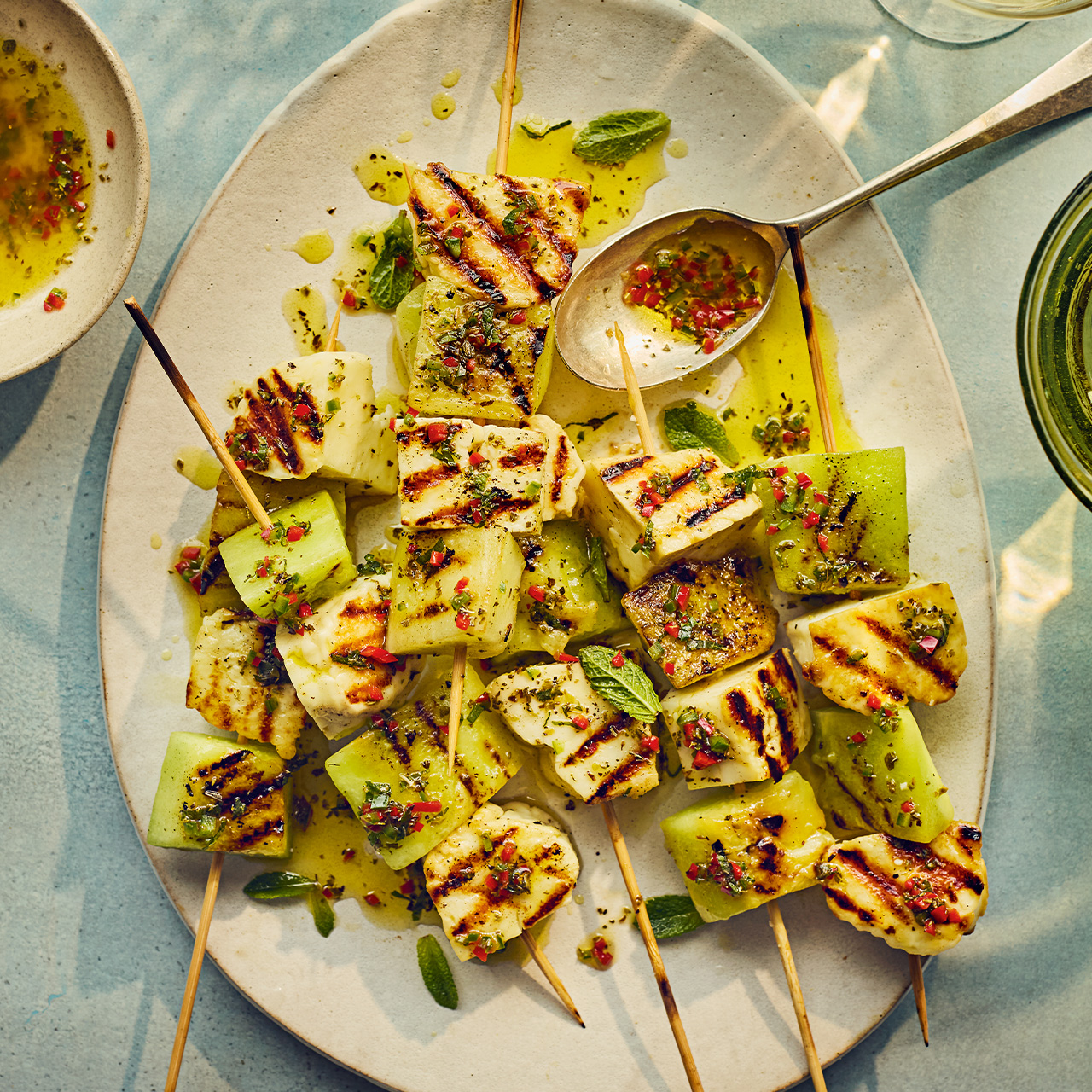 Melon and Halloumi Skewers
