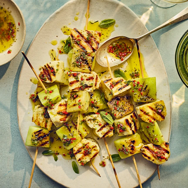 Melon and Halloumi Skewers