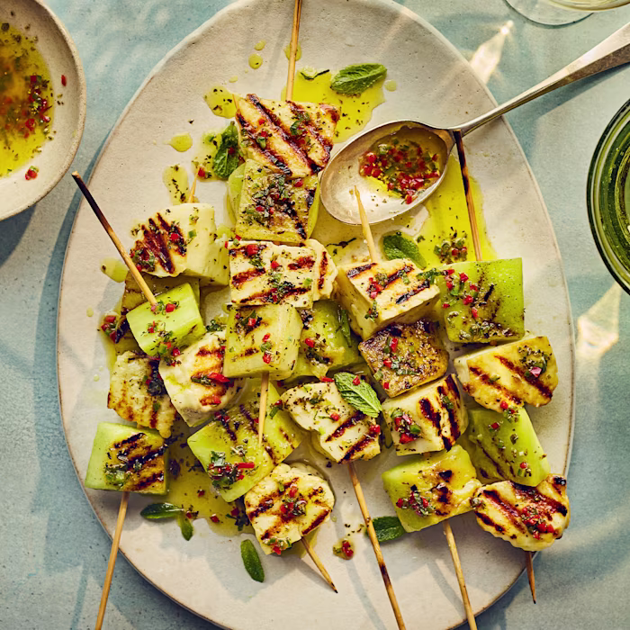 Melon and Halloumi Skewers