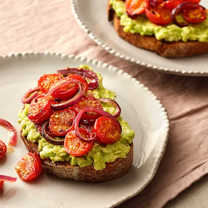 Smashed Avocado Toast with Balsamic-roasted Cherry Tomatoes