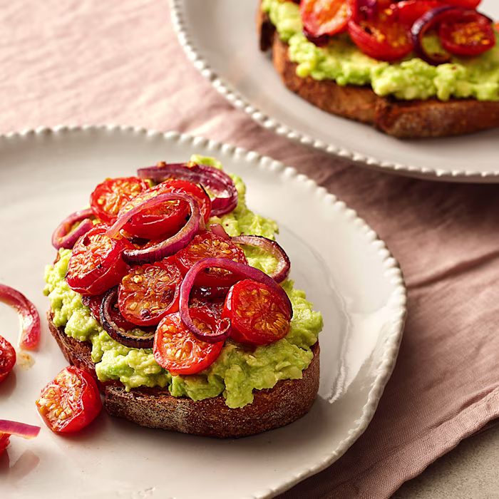 Smashed Avocado Toast with Balsamic-roasted Cherry Tomatoes